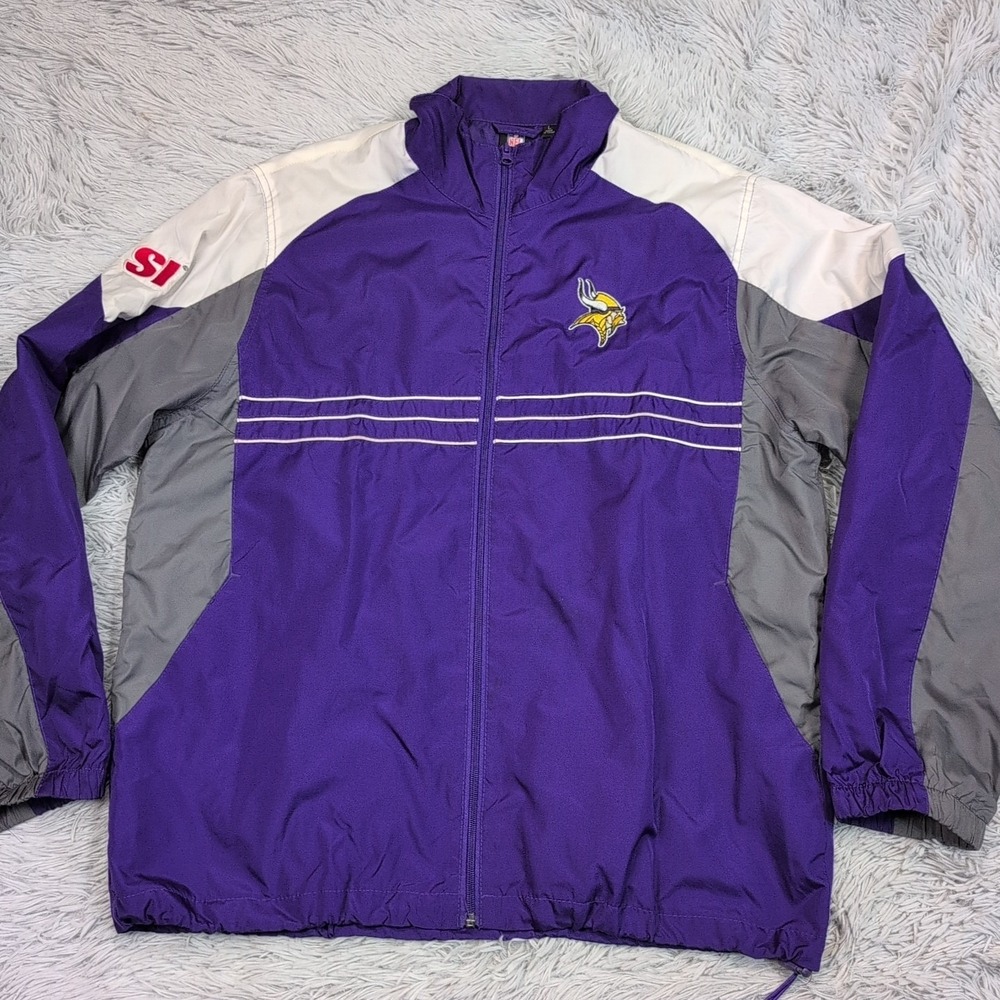 Minnesota Vikings Jacket Mens L Purple Windbreaker Active NFL Football Reebok SI